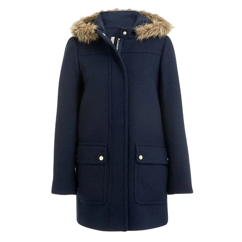 J.Crew Mercantile Vail Parka Hooded Faux Fur Trim Wool Blend Snap Zip Size XL